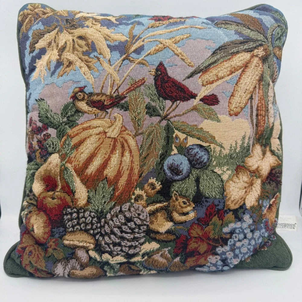 Evergreen Collection Tapestry Throw Pillow Multicolor Fall Harvest